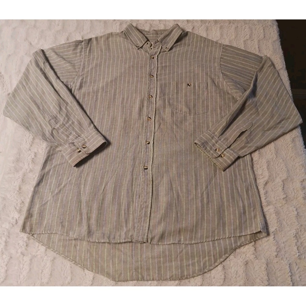Vintage Arnold Palmer Arnie Oxford Gray Striped Button Down Shirt Mens Size XL